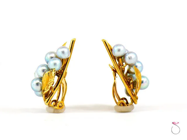 Ming's Hawaii 14K Silver Blue Pearl Cluster Clip Earrings