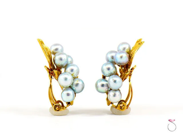 Ming's Hawaii 14K Silver Blue Pearl Cluster Clip Earrings