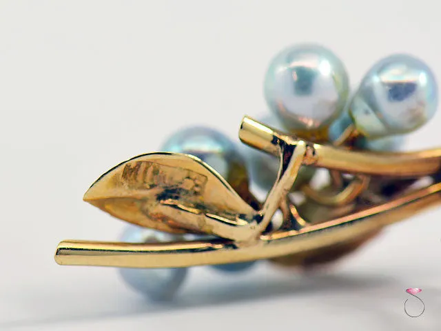 Ming's Hawaii 14K Silver Blue Pearl Cluster Clip Earrings