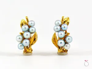 Ming's Hawaii 14K Silver Blue Pearl Cluster Clip Earrings