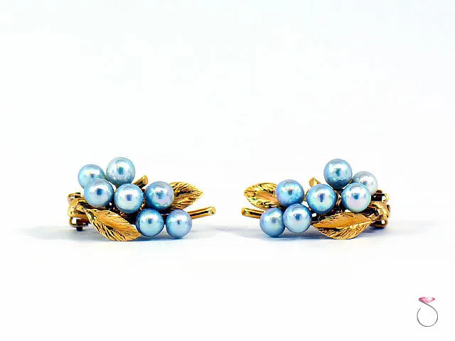 Ming's Hawaii 14K Silver Blue Pearl Cluster Clip Earrings