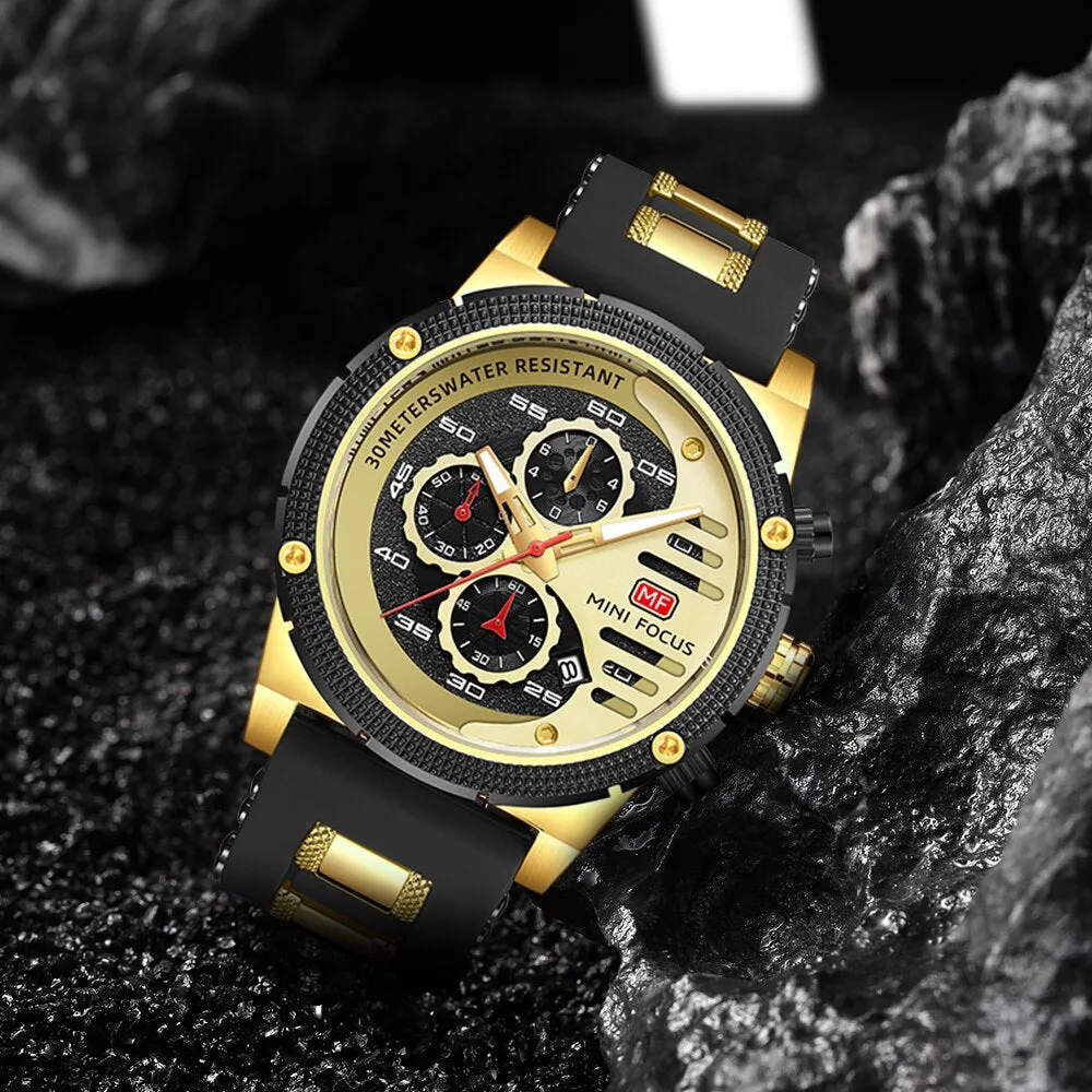 MINI FOCUS Fashion Mens Quartz Watches Multifunciton Chronograph Sports Watch Top Brand Luxury Waterproof Wristwatch gift box