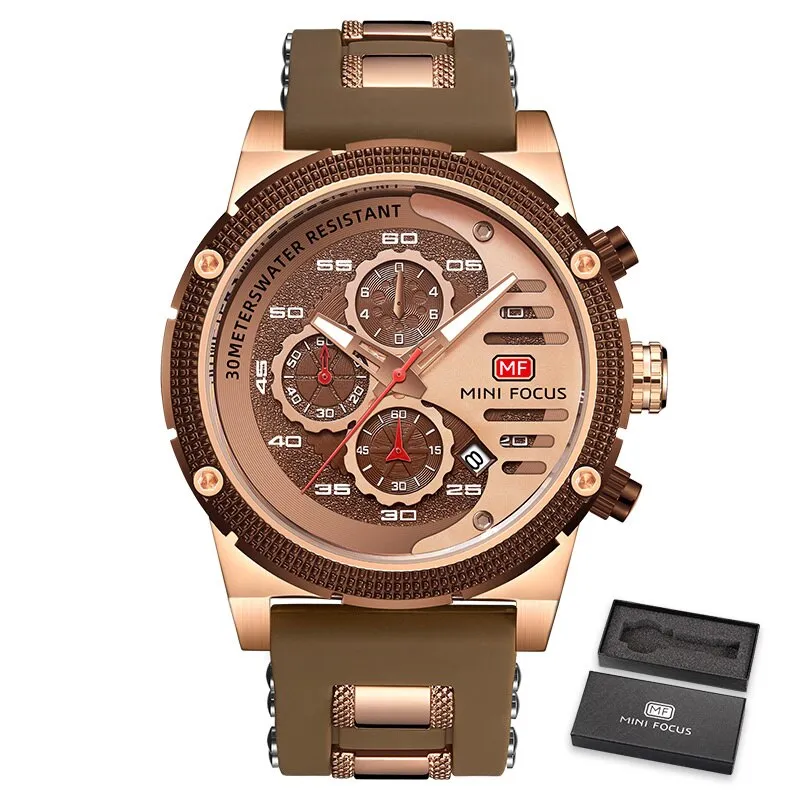 MINI FOCUS Fashion Mens Quartz Watches Multifunciton Chronograph Sports Watch Top Brand Luxury Waterproof Wristwatch gift box
