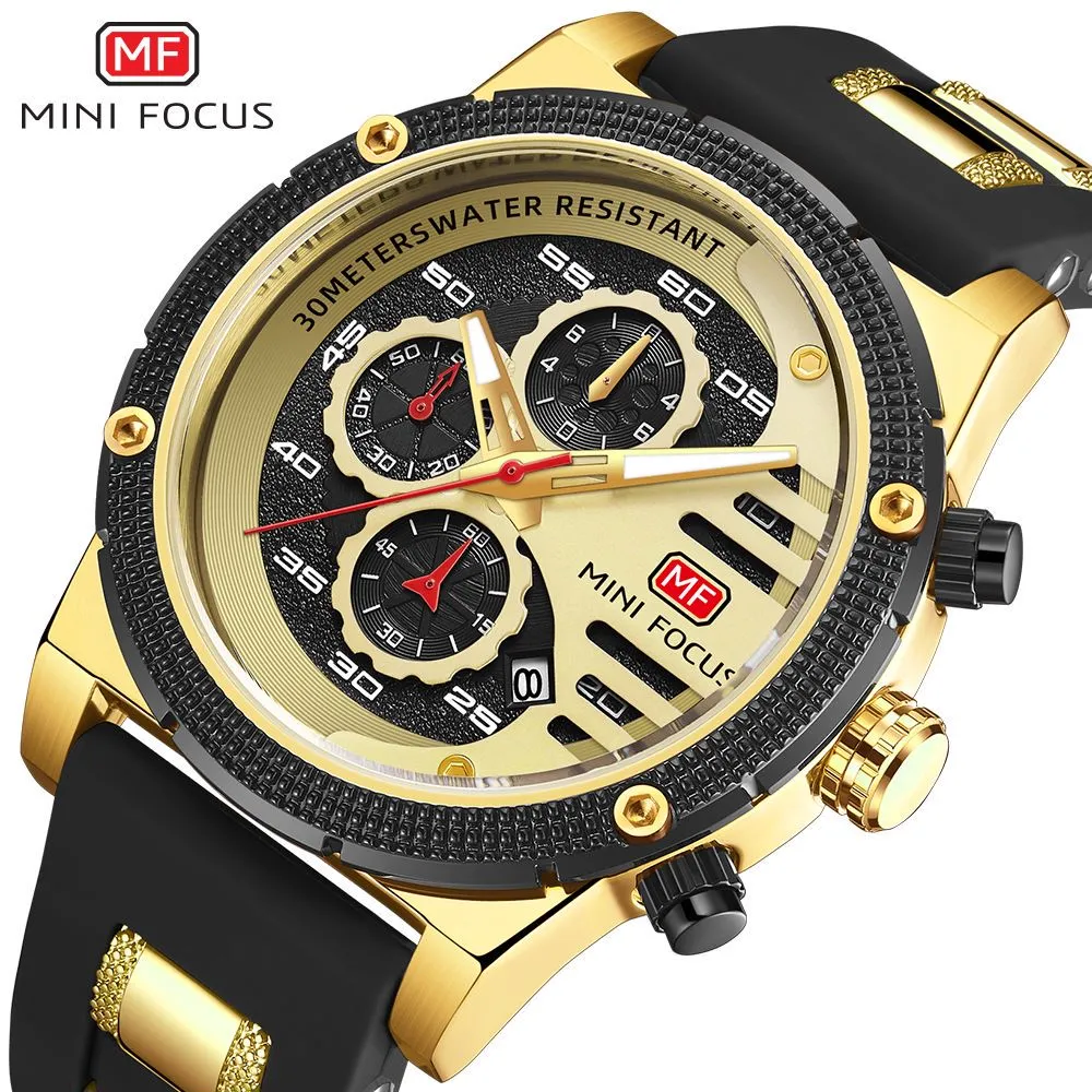 MINI FOCUS Fashion Mens Quartz Watches Multifunciton Chronograph Sports Watch Top Brand Luxury Waterproof Wristwatch gift box