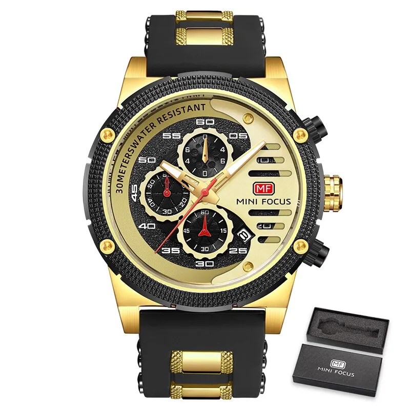 MINI FOCUS Fashion Mens Quartz Watches Multifunciton Chronograph Sports Watch Top Brand Luxury Waterproof Wristwatch gift box