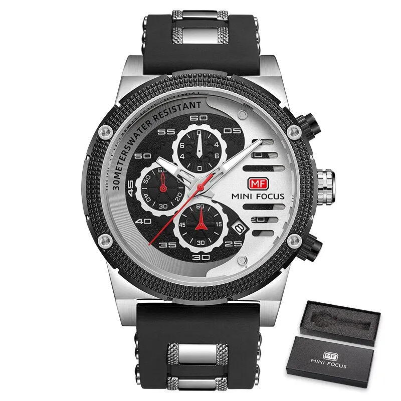 MINI FOCUS Fashion Mens Quartz Watches Multifunciton Chronograph Sports Watch Top Brand Luxury Waterproof Wristwatch gift box