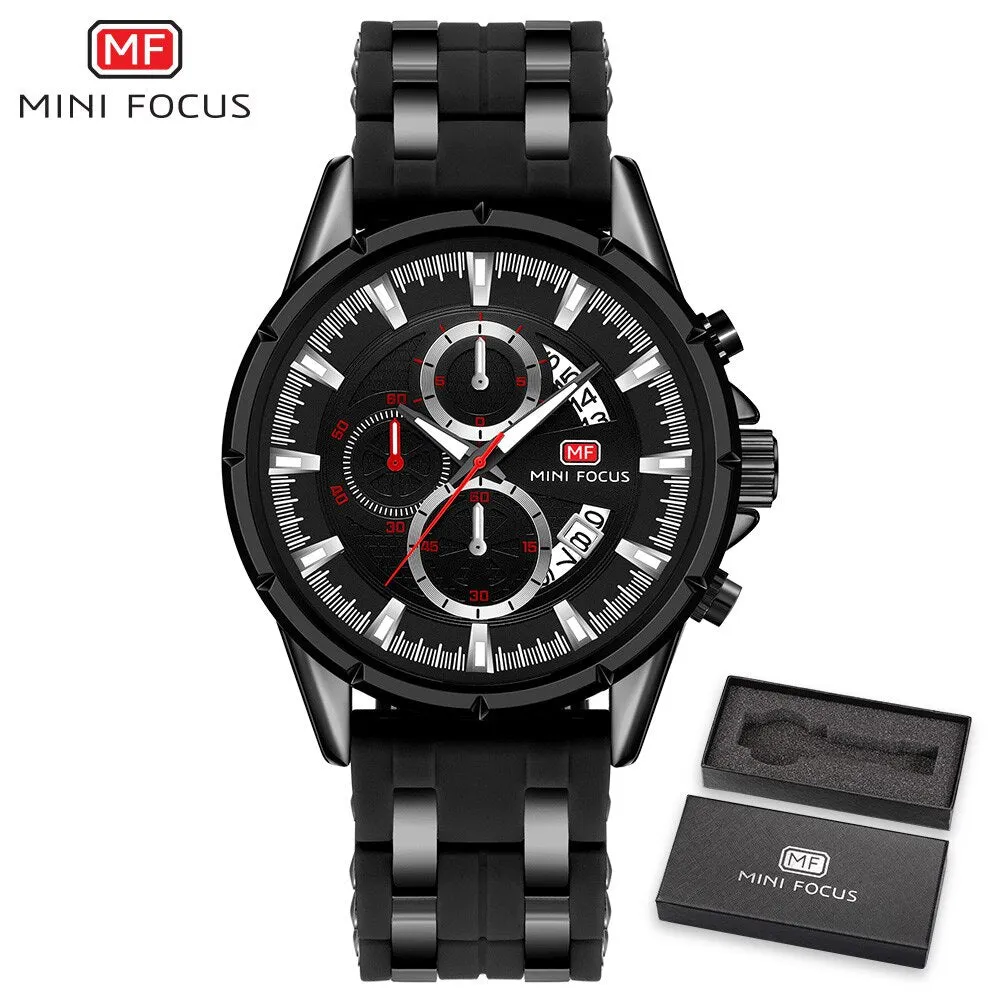 MINI FOCUS Men&#39;s Sports Chronograph Quartz Watch Male Silicone Wrist Watches Waterproof Stopwatch Man Clock Relojios Masculinos