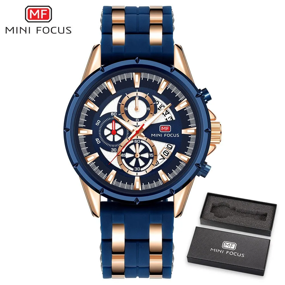 MINI FOCUS Men&#39;s Sports Chronograph Quartz Watch Male Silicone Wrist Watches Waterproof Stopwatch Man Clock Relojios Masculinos