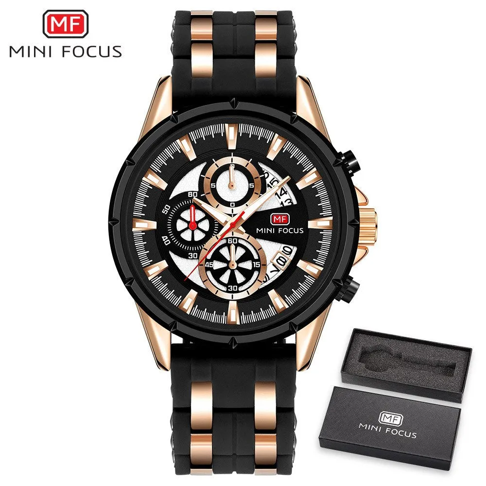 MINI FOCUS Men&#39;s Sports Chronograph Quartz Watch Male Silicone Wrist Watches Waterproof Stopwatch Man Clock Relojios Masculinos