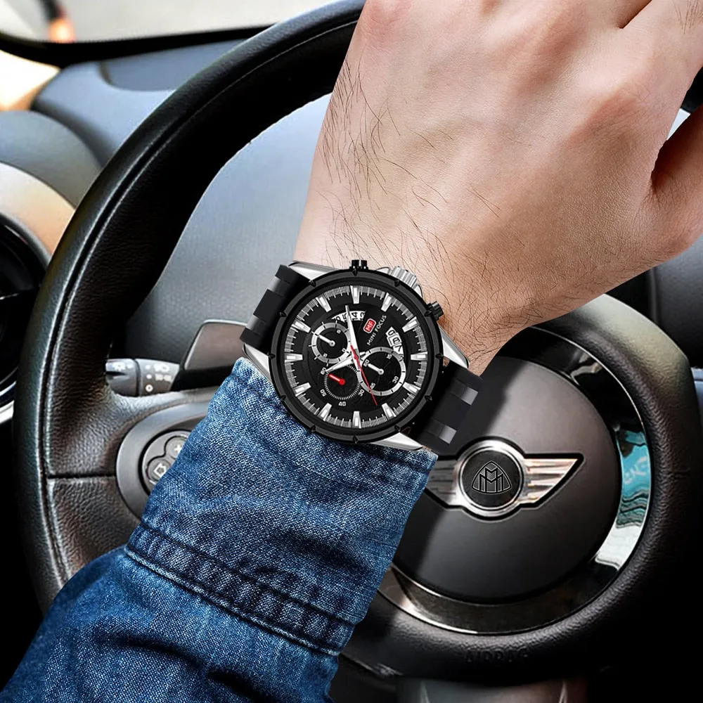 MINI FOCUS Men&#39;s Sports Chronograph Quartz Watch Male Silicone Wrist Watches Waterproof Stopwatch Man Clock Relojios Masculinos