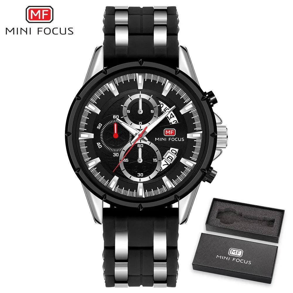 MINI FOCUS Men&#39;s Sports Chronograph Quartz Watch Male Silicone Wrist Watches Waterproof Stopwatch Man Clock Relojios Masculinos