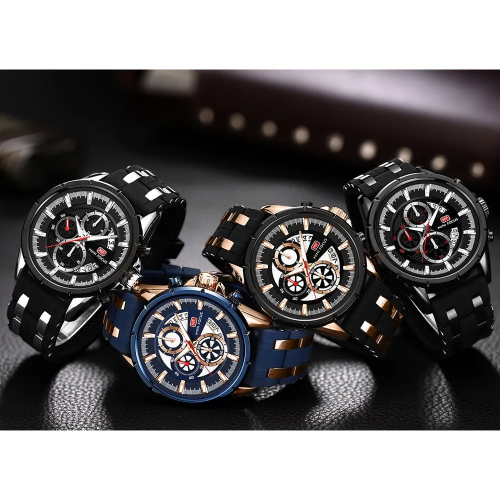 MINI FOCUS Men&#39;s Sports Chronograph Quartz Watch Male Silicone Wrist Watches Waterproof Stopwatch Man Clock Relojios Masculinos