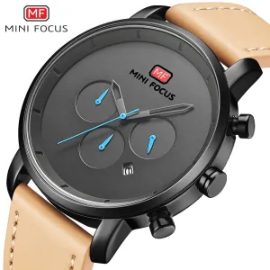 MINI FOCUS Men&#39;s Sports Watches Luxury Brand Men Quartz 24 Hour Date Leather Wrist Watch Mens Waterproof Clock Relogio Masculino
