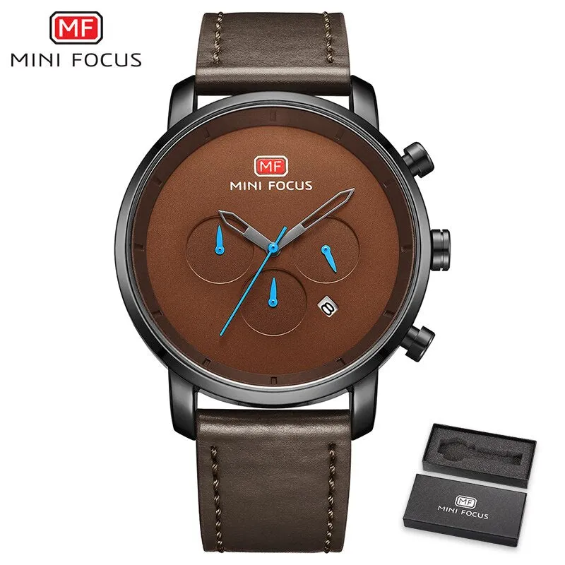 MINI FOCUS Men&#39;s Sports Watches Luxury Brand Men Quartz 24 Hour Date Leather Wrist Watch Mens Waterproof Clock Relogio Masculino