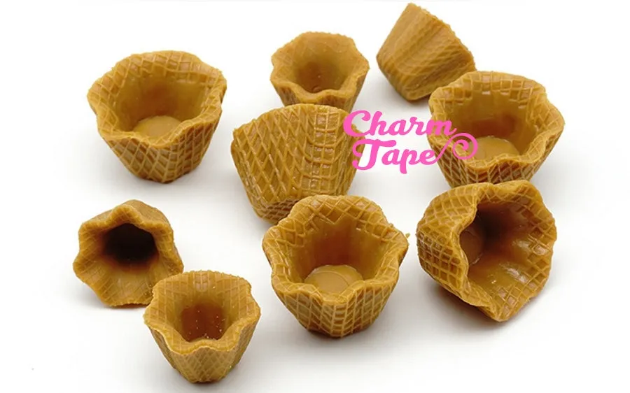 Miniature waffle bowl Ice cream sundae cups - for making fake food charms - 3 pieces set