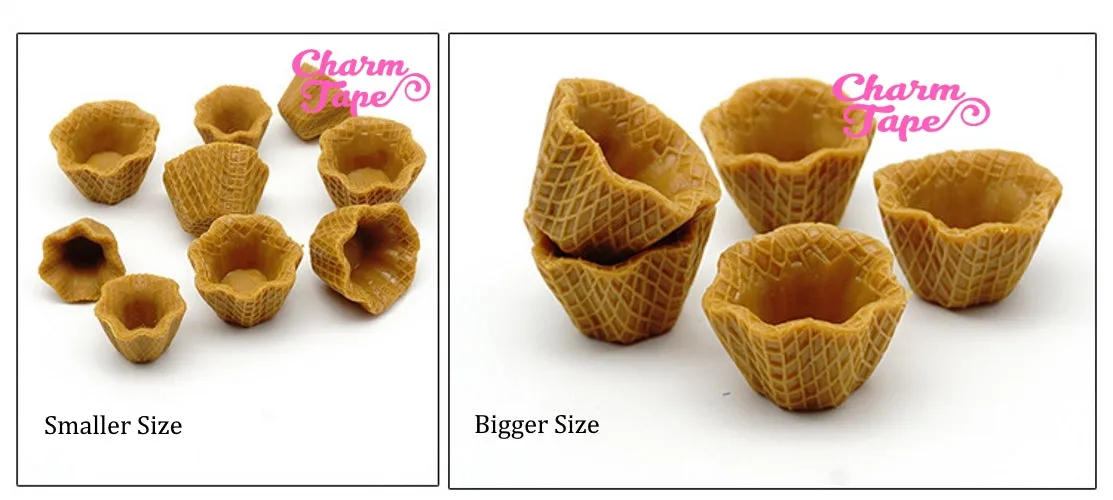 Miniature waffle bowl Ice cream sundae cups - for making fake food charms - 3 pieces set