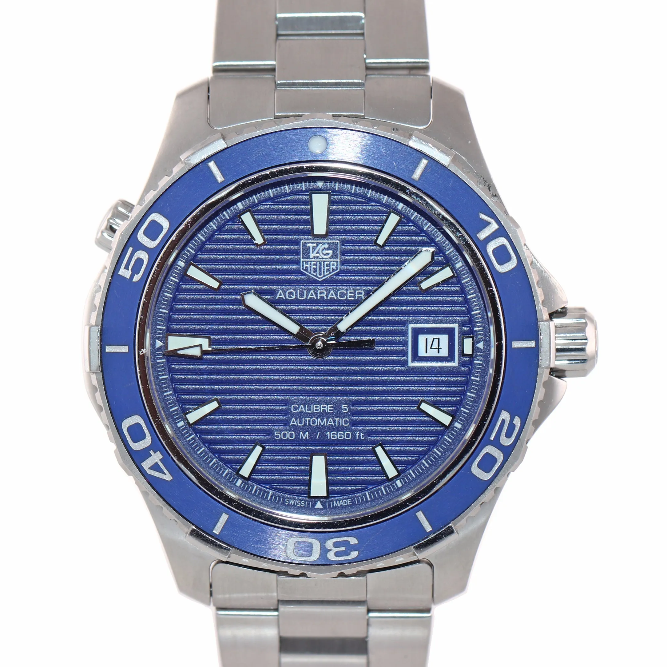 MINT Tag Heuer Aquaracer WAK2111 Steel Blue Automatic Date 41mm Dive Watch