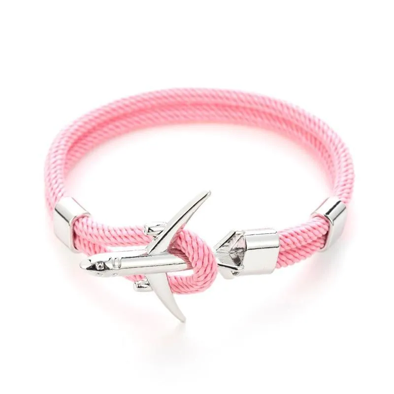 Modern Fashion Airplane Anchor Bracelets Men Charm Rope Chain Paracord Bracelet Women Male Air Force Style Wrap Metal Sport Hook Gift