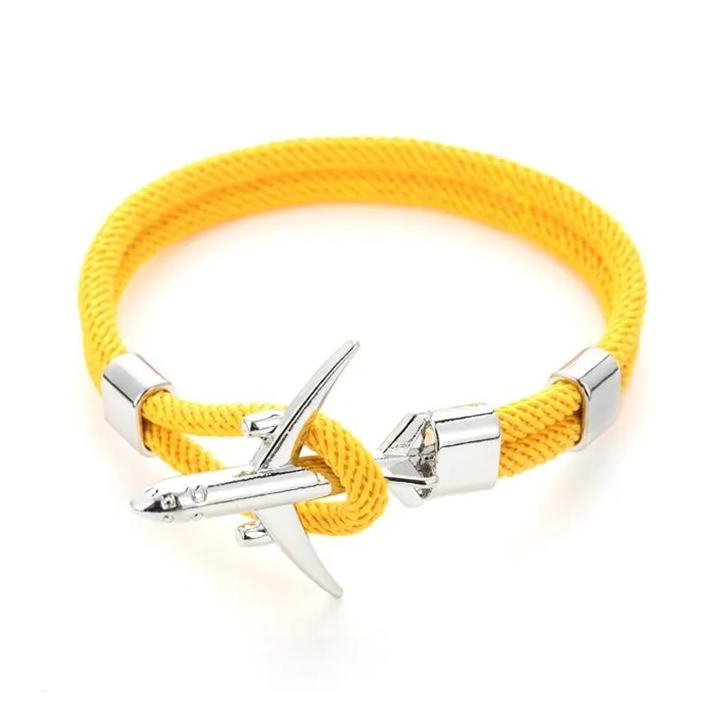 Modern Fashion Airplane Anchor Bracelets Men Charm Rope Chain Paracord Bracelet Women Male Air Force Style Wrap Metal Sport Hook Gift
