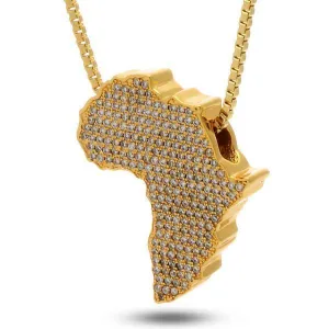 Mother Africa Diamond Pendant Necklace in 18K Gold with Simulated Diamonds and Box Chain