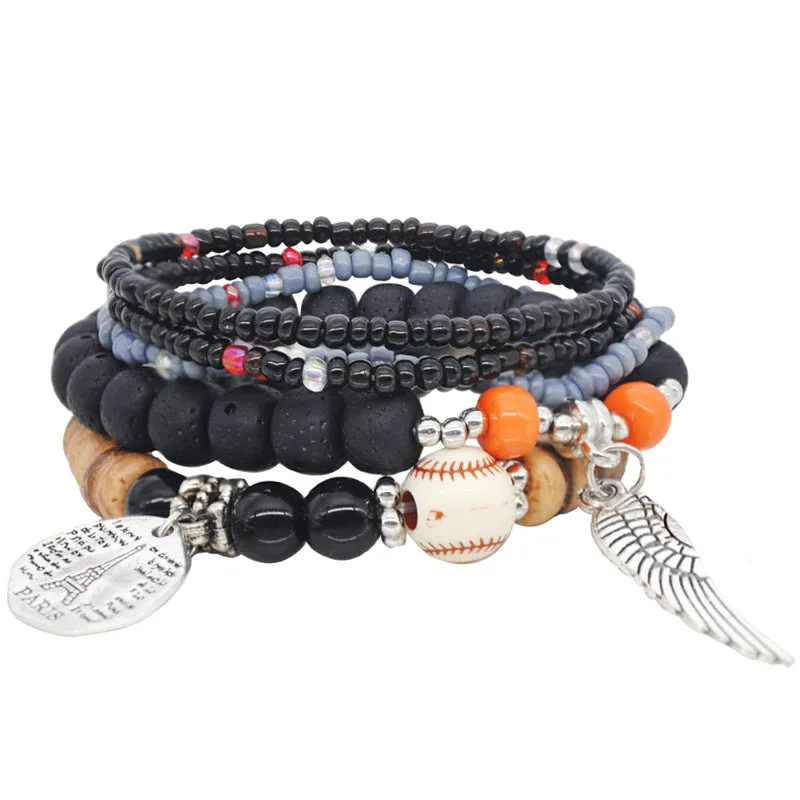 Multi-layer Combination Rice Beads Bracelet Mixed Color Elastic Rope Bracelet