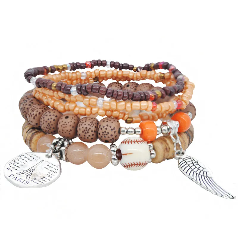 Multi-layer Combination Rice Beads Bracelet Mixed Color Elastic Rope Bracelet