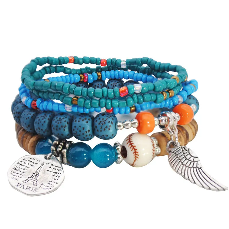 Multi-layer Combination Rice Beads Bracelet Mixed Color Elastic Rope Bracelet