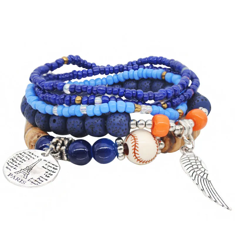 Multi-layer Combination Rice Beads Bracelet Mixed Color Elastic Rope Bracelet