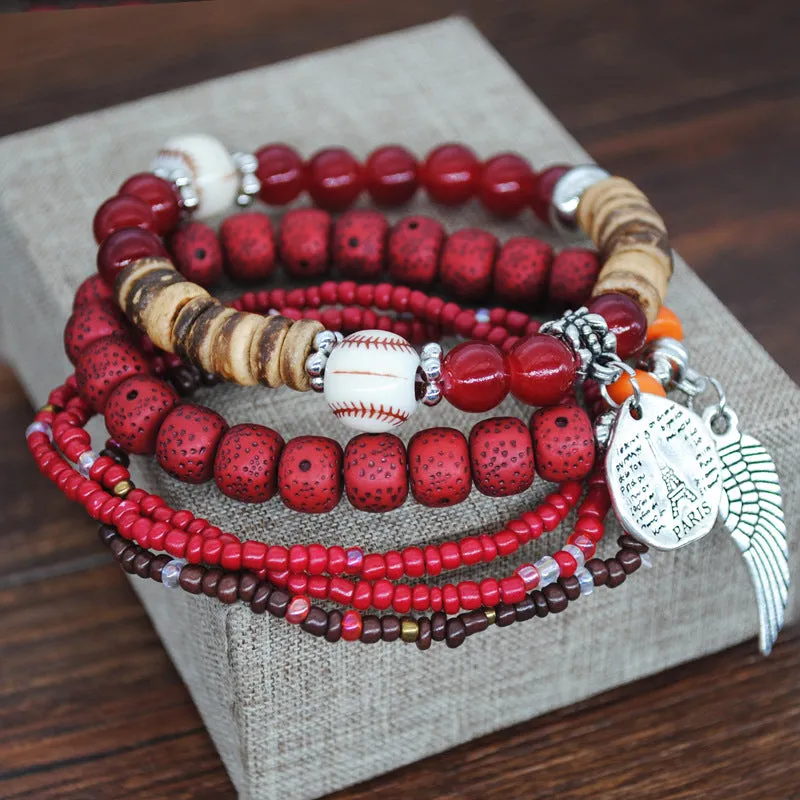 Multi-layer Combination Rice Beads Bracelet Mixed Color Elastic Rope Bracelet