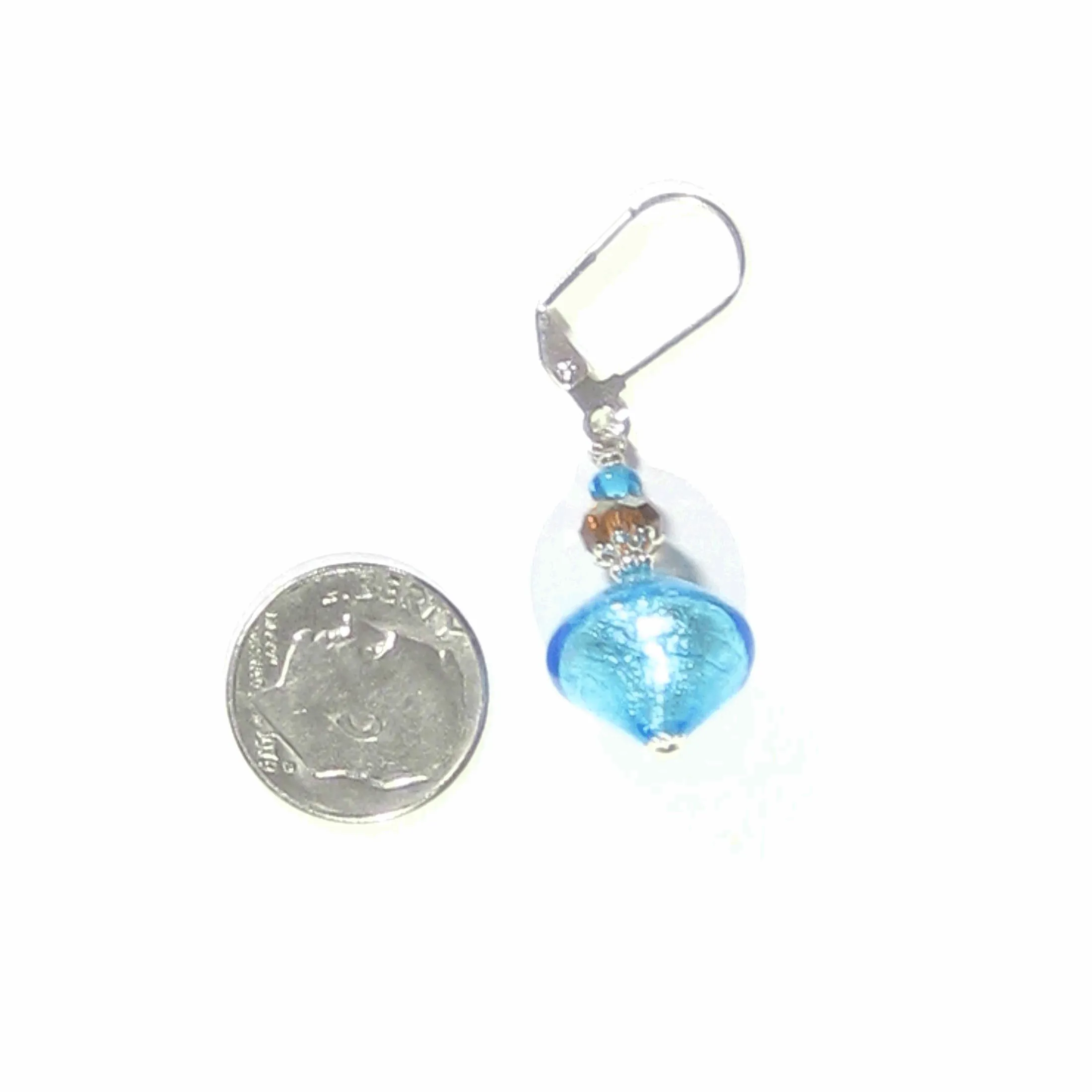 Murano Glass Aqua Topaz Bi-cone Silver Earrings