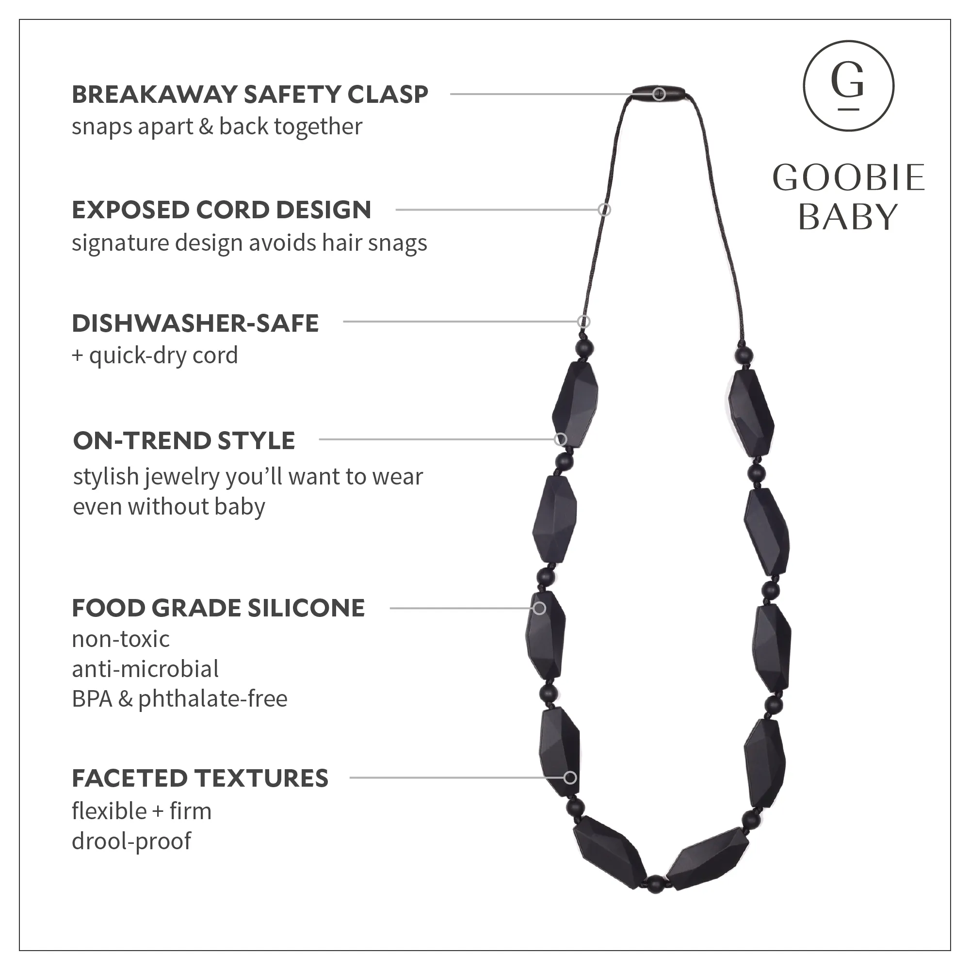 Naomi Teething Necklace - Black