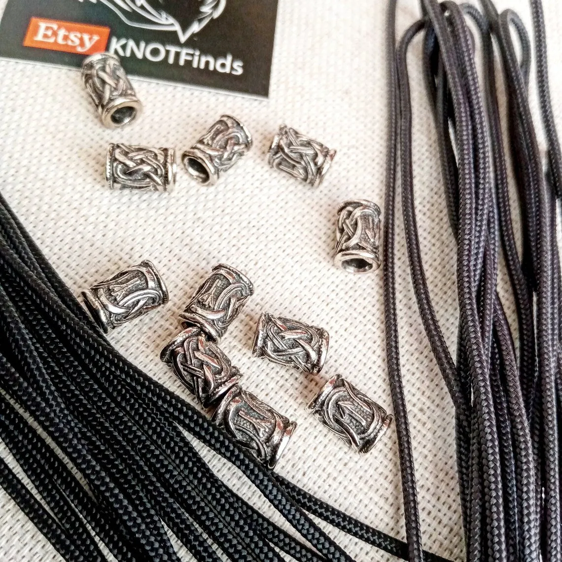 Necklace set. Runed beads, Thor's Hammer, black paracord 550. Set for weaving a necklace from paracord. DIY gift. Do it yourself.