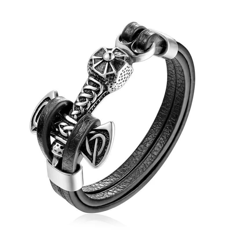 New Amazing Luxury For Men Bracelets Gold Leo Lion Stainless Steel Anchor Shackles Black Leather Elegant Bracelet For Men Wristband Fashion Jewelry