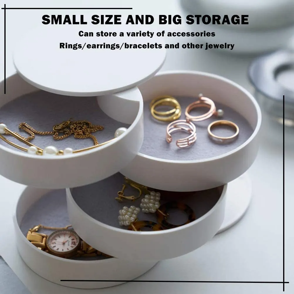 New BUYGOO Jewelry Storage Box 4-Layer, Round Jewellery Storage Organiser 360 Degree Rotating, Portable Jewelry Accessory Storage box for Female’s Earrings Necklaces Rings Bracelets Hair Rope Hairpin