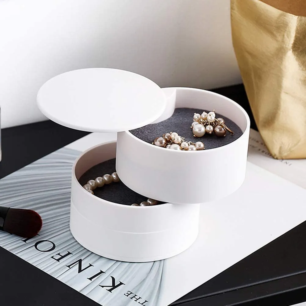 New BUYGOO Jewelry Storage Box 4-Layer, Round Jewellery Storage Organiser 360 Degree Rotating, Portable Jewelry Accessory Storage box for Female’s Earrings Necklaces Rings Bracelets Hair Rope Hairpin