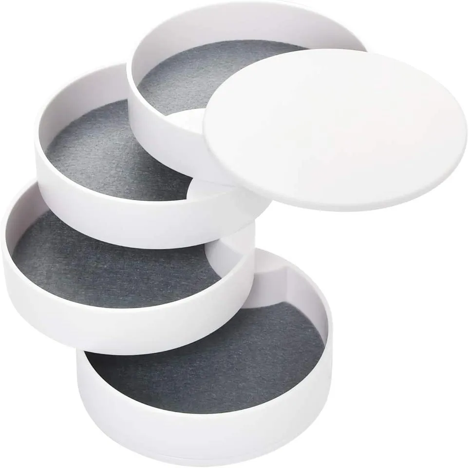 New BUYGOO Jewelry Storage Box 4-Layer, Round Jewellery Storage Organiser 360 Degree Rotating, Portable Jewelry Accessory Storage box for Female’s Earrings Necklaces Rings Bracelets Hair Rope Hairpin