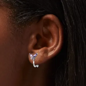 New Purple Cubic Zirconia Silver Butterfly Clip-On Earrings
