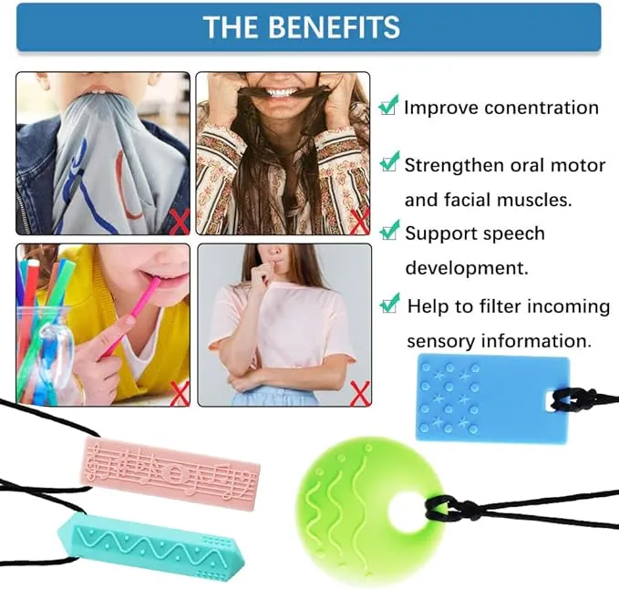 New Sensory Chew Necklaces(4 Pack),Sensory Oral Motor Chew Tool, for Adults Autism/ADHD/Special Needs, BPA Free