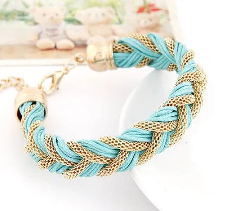 New women metal winding bracelet with a rope