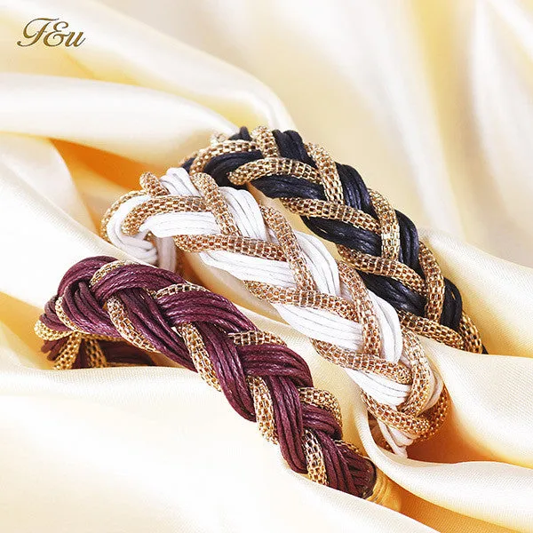 New women metal winding bracelet with a rope