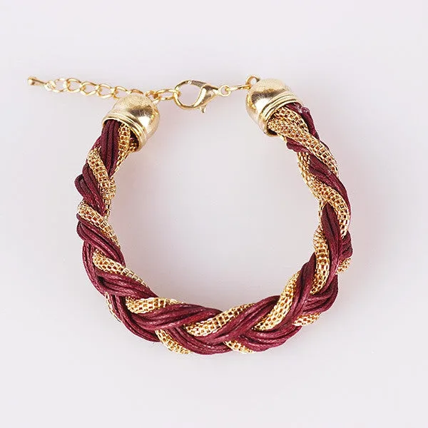 New women metal winding bracelet with a rope
