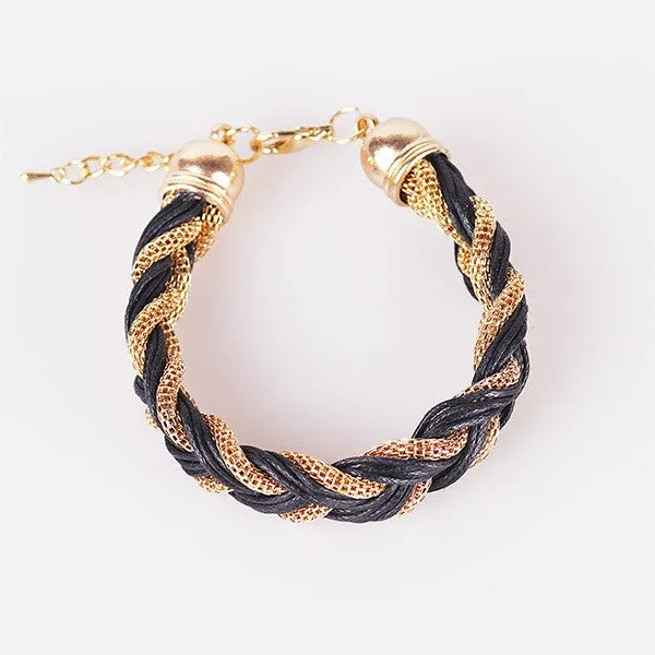 New women metal winding bracelet with a rope