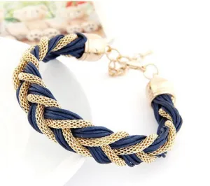 New women metal winding bracelet with a rope