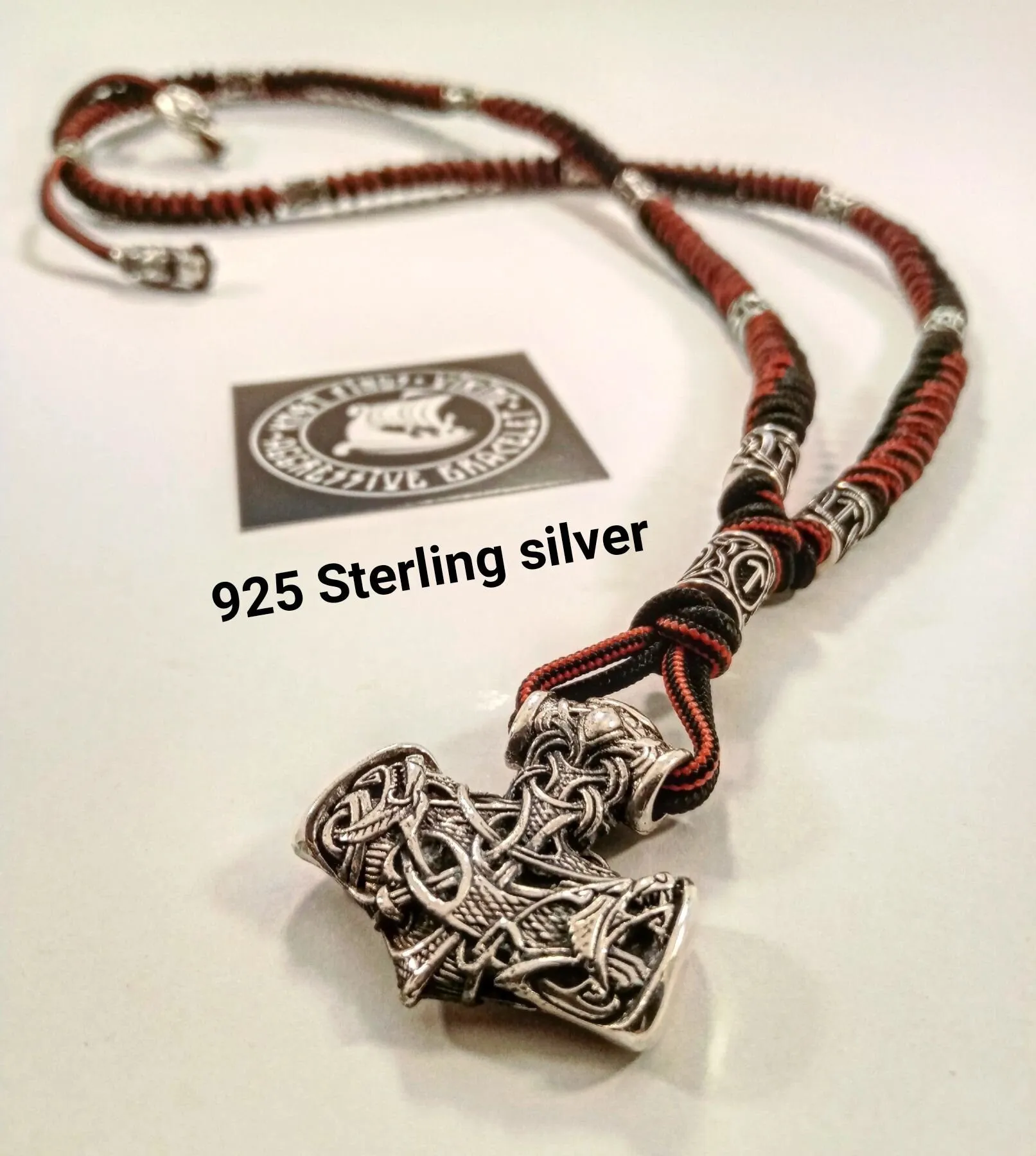 Norse bloody stripe. 925 Sterling silver necklace. Viking jewelry. Mens luxury accessories.
