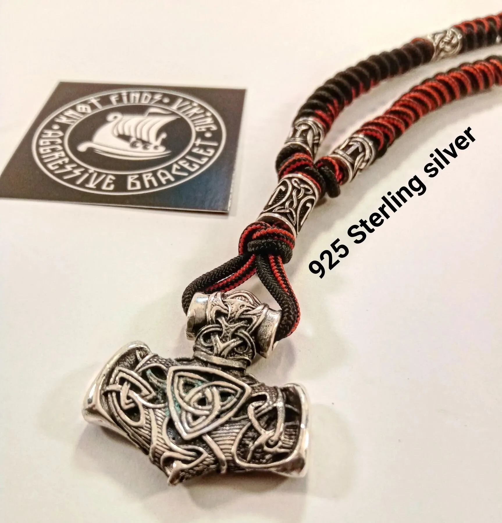 Norse bloody stripe. 925 Sterling silver necklace. Viking jewelry. Mens luxury accessories.