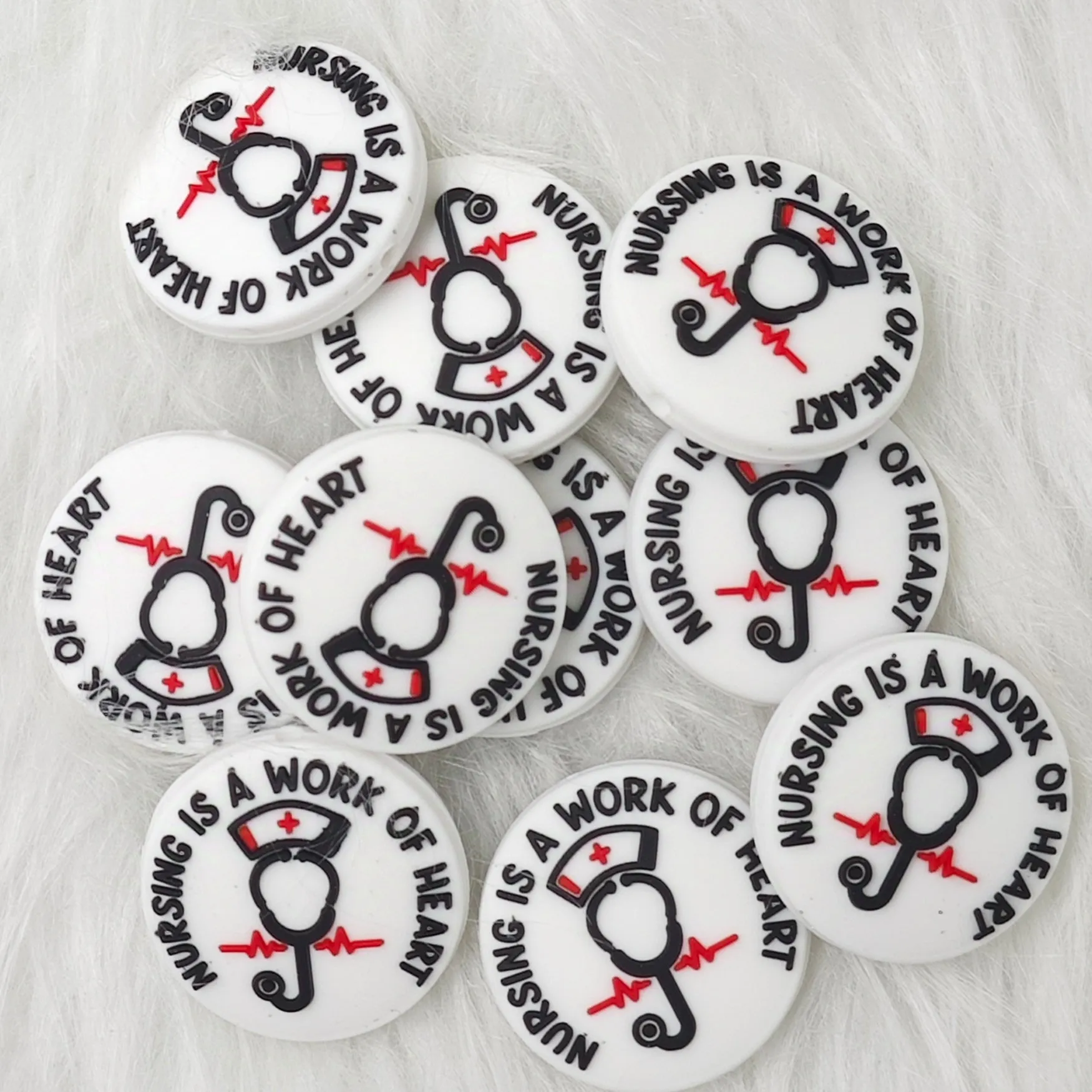 Nursing is a work of heart Silicone Focal Beads, Nurse Focal Beads