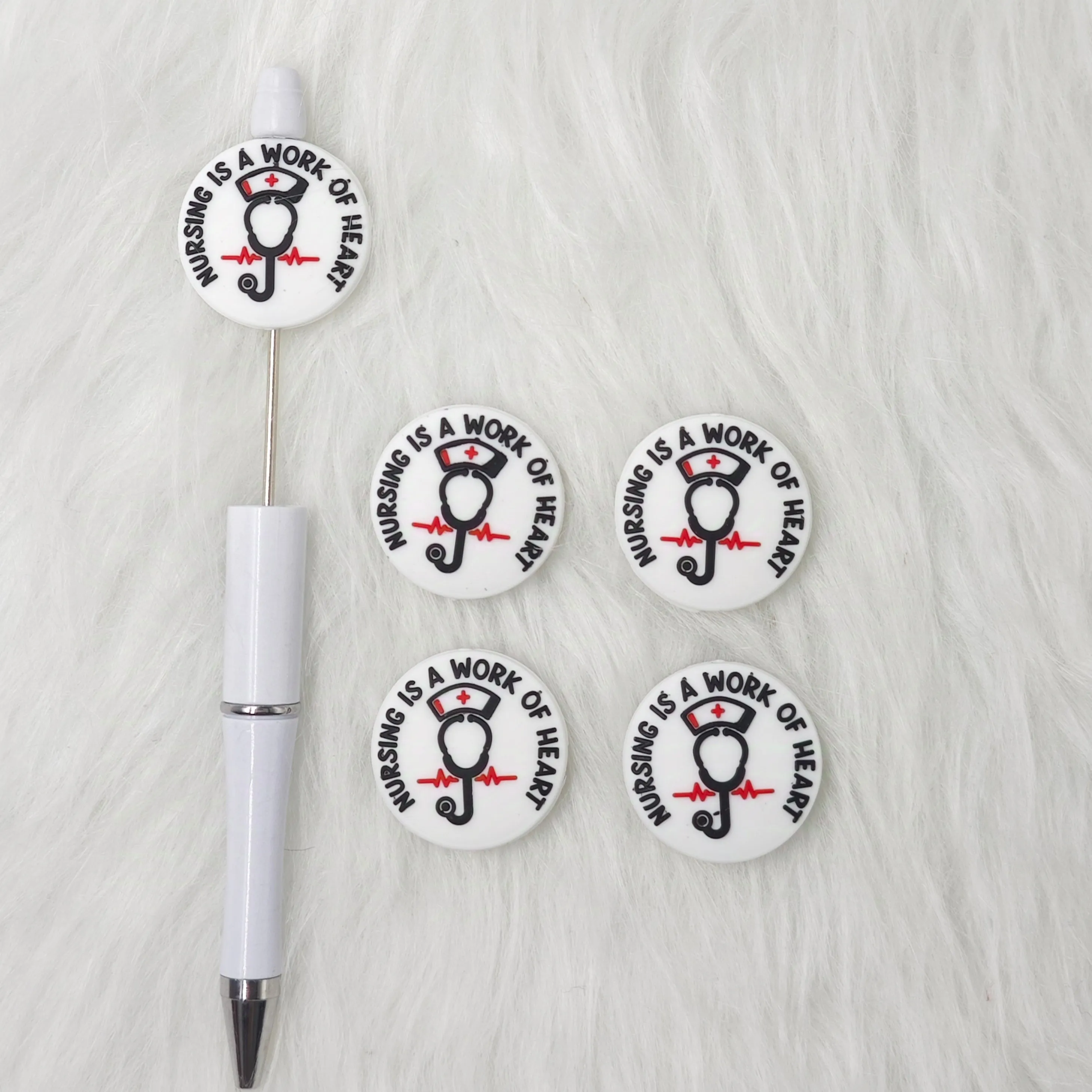 Nursing is a work of heart Silicone Focal Beads, Nurse Focal Beads