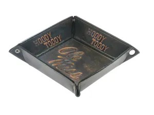 Ole Miss Rebels Men's Collegiate Valet Tray, Catch-all, Desk Organizer, Nightstand Tray. Brown Burnished Full Grain Leather Finish.