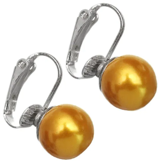 Orange Round Faux Pearl Clip-On Earrings