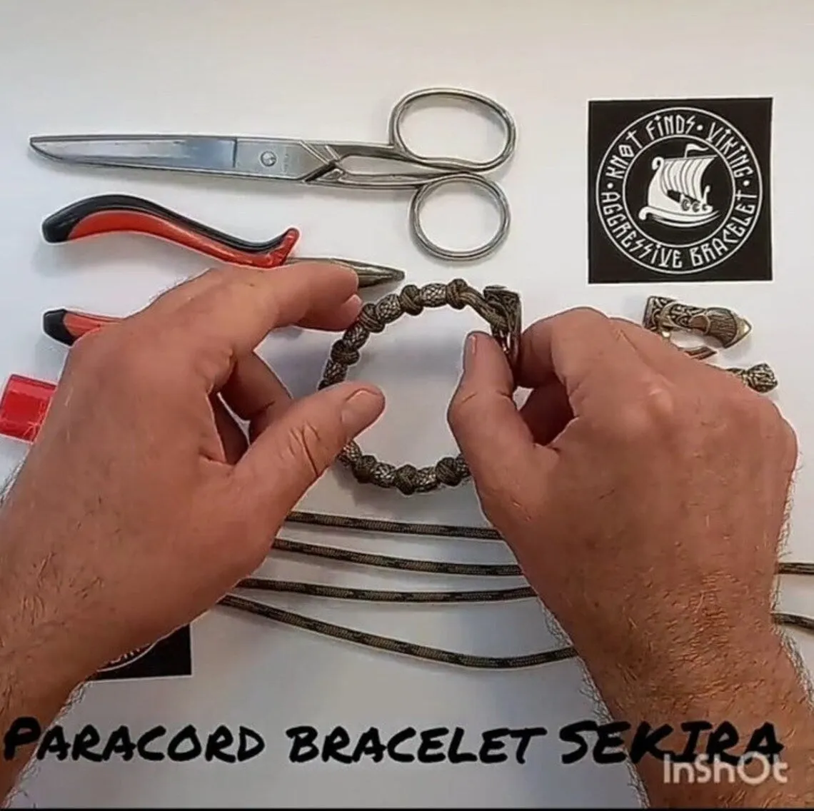 Paracord bracelet. Tutorials weaving for bangle with beads. Viking jewelry. Mens style.